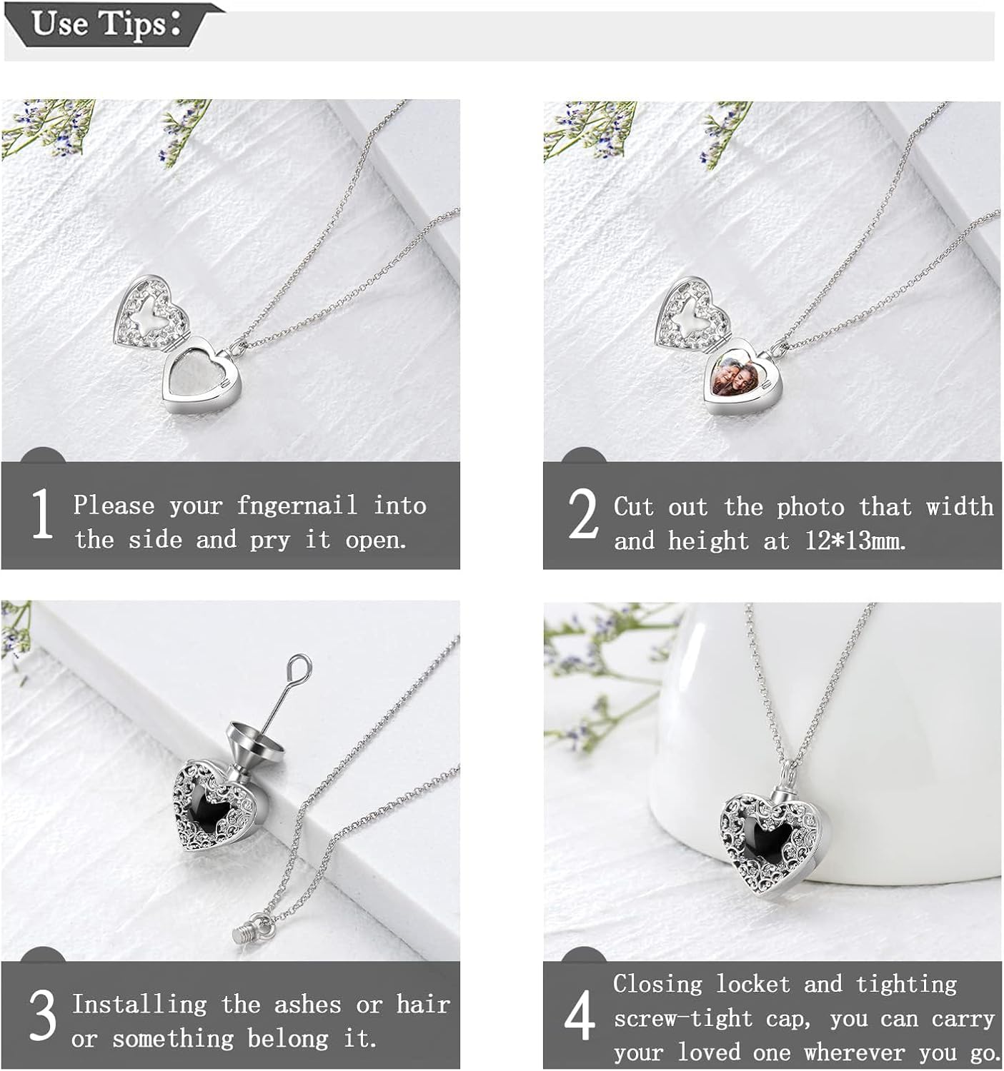 Dorunmo Personalized Heart Urn Locket Necklace for Ashes and Pictures 925 Sterling Silver Customized Locket Memorial Keepsake Cremation Jewelry for Ashes for Women Men Keep Someone Near to You