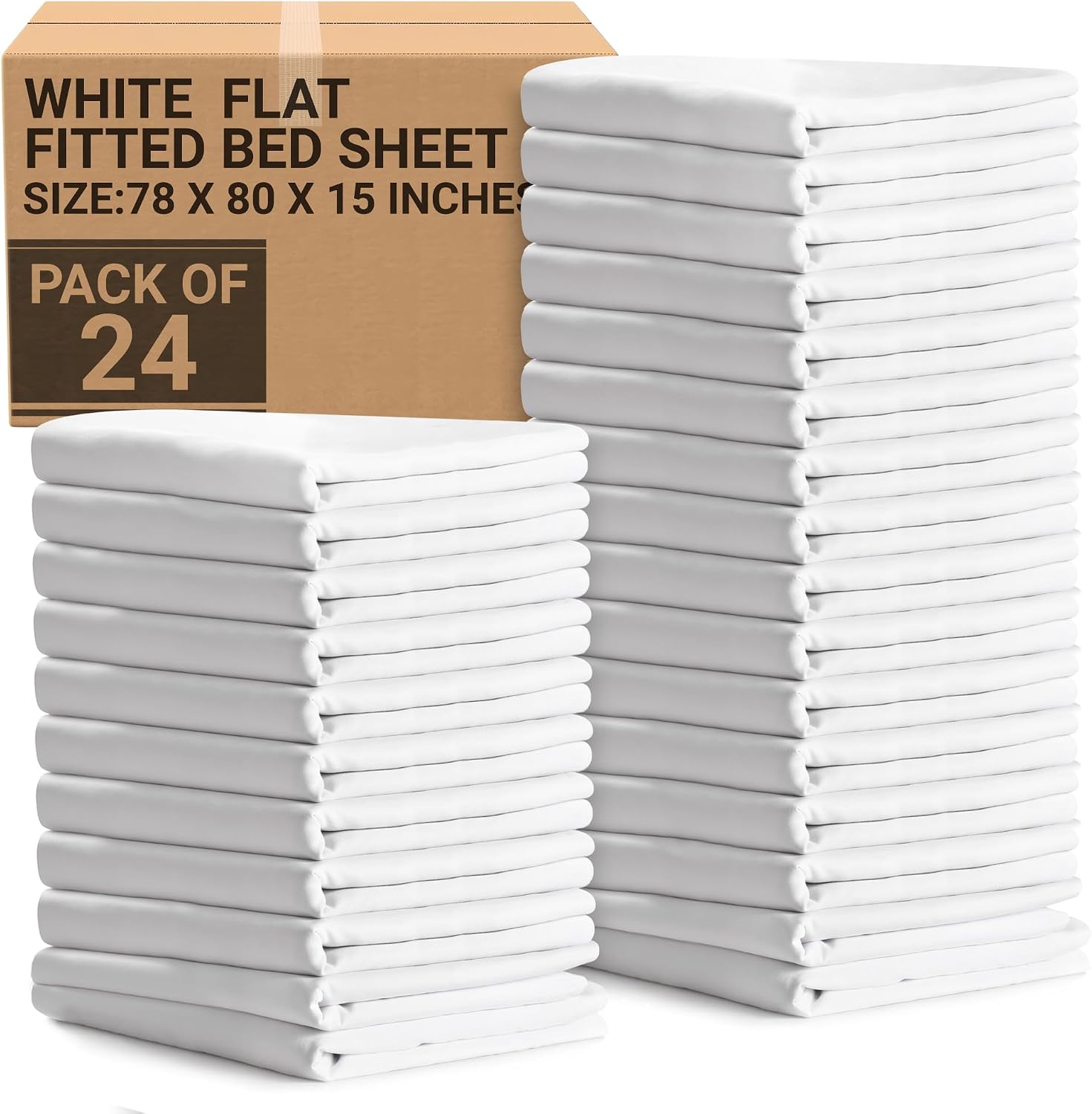 King Fitted Sheets – Bulk Pack of 24 (78X80X15) | T200 Polycotton Percale | Durable, Soft, Easy-Care Bedding Solution for Hospitals, Hospitality & Institutional Use