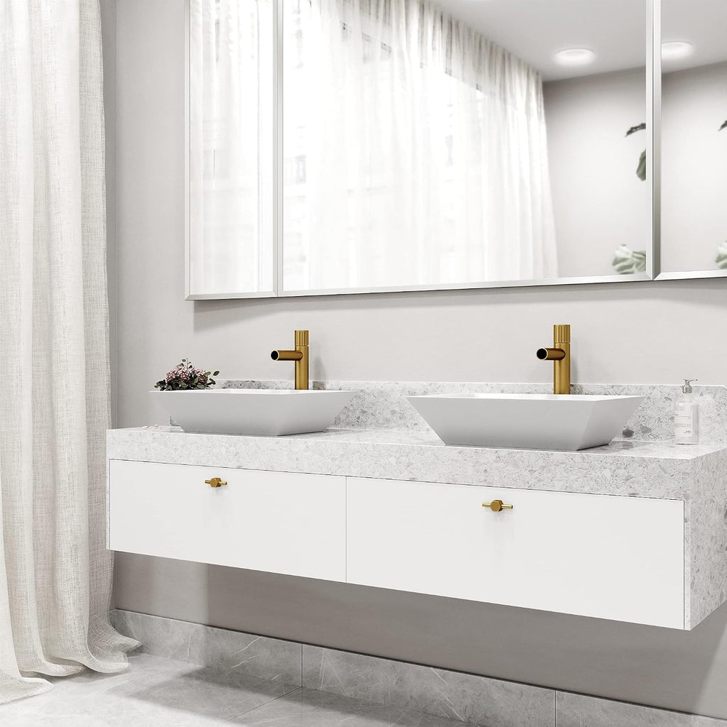 VIGO Ashford Single-Handle Single-Hole Mount Vessel Bathroom Sink Faucet, 11-Inch, Matte Brushed Gold, Modern Design, Solid Brass, 1.2 GPM WaterSense & Ceramic Disc Valve, Corrosion-Resistant
