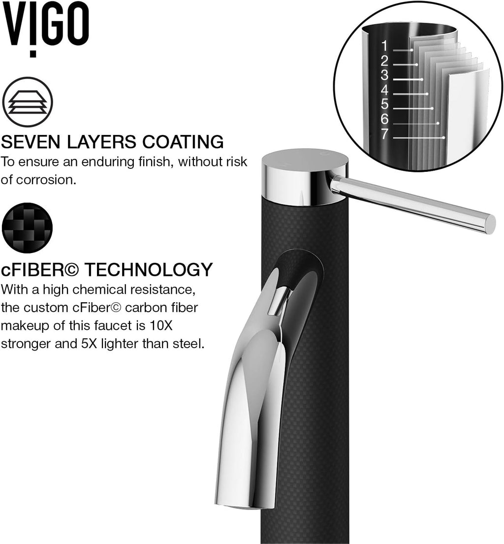 VIGO Lexington Single-Handle Single-Hole Mount Vessel Bathroom Sink Faucet, 10-Inch, Chrome, Modern Design, Solid Brass, 1.2 GPM WaterSense & Ceramic Disc Valve, Corrosion-Resistant