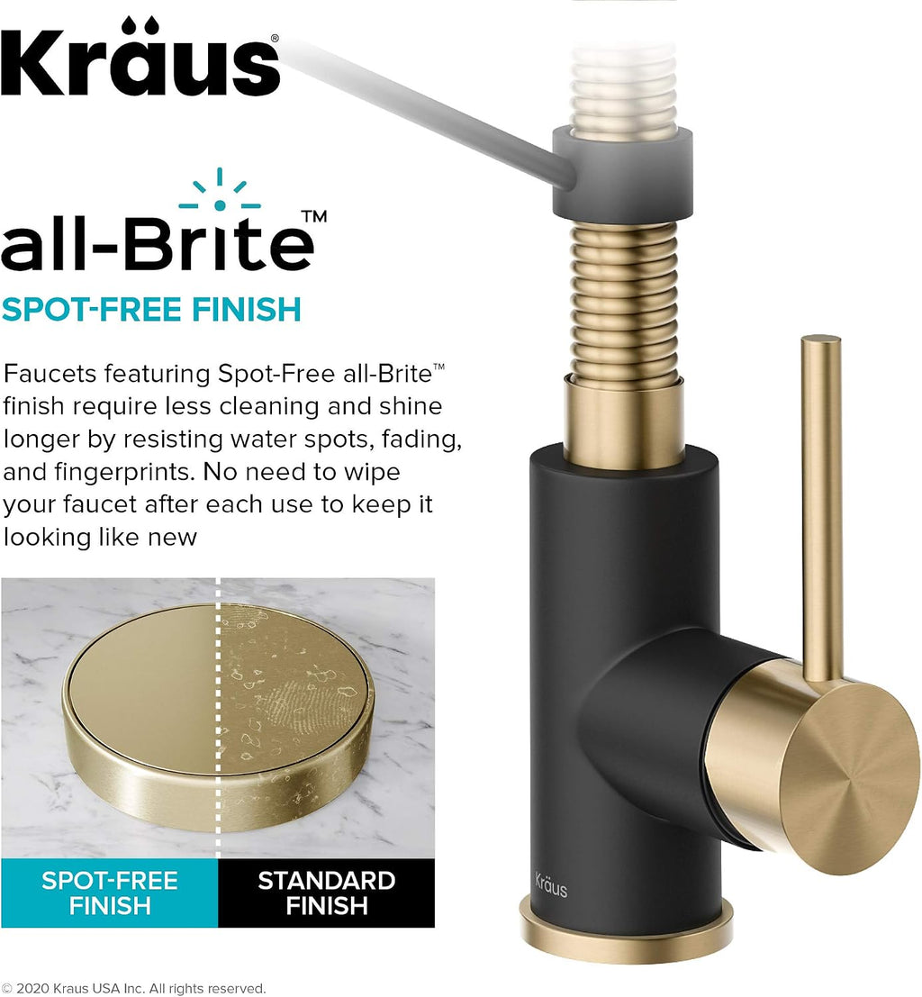 KRAUS Bolden Commercial Style 2-Function Single Handle Pull Down Kitchen Faucet in Spot-Free Antique Champagne Bronze/Matte Black, KPF-1610SFACBMB