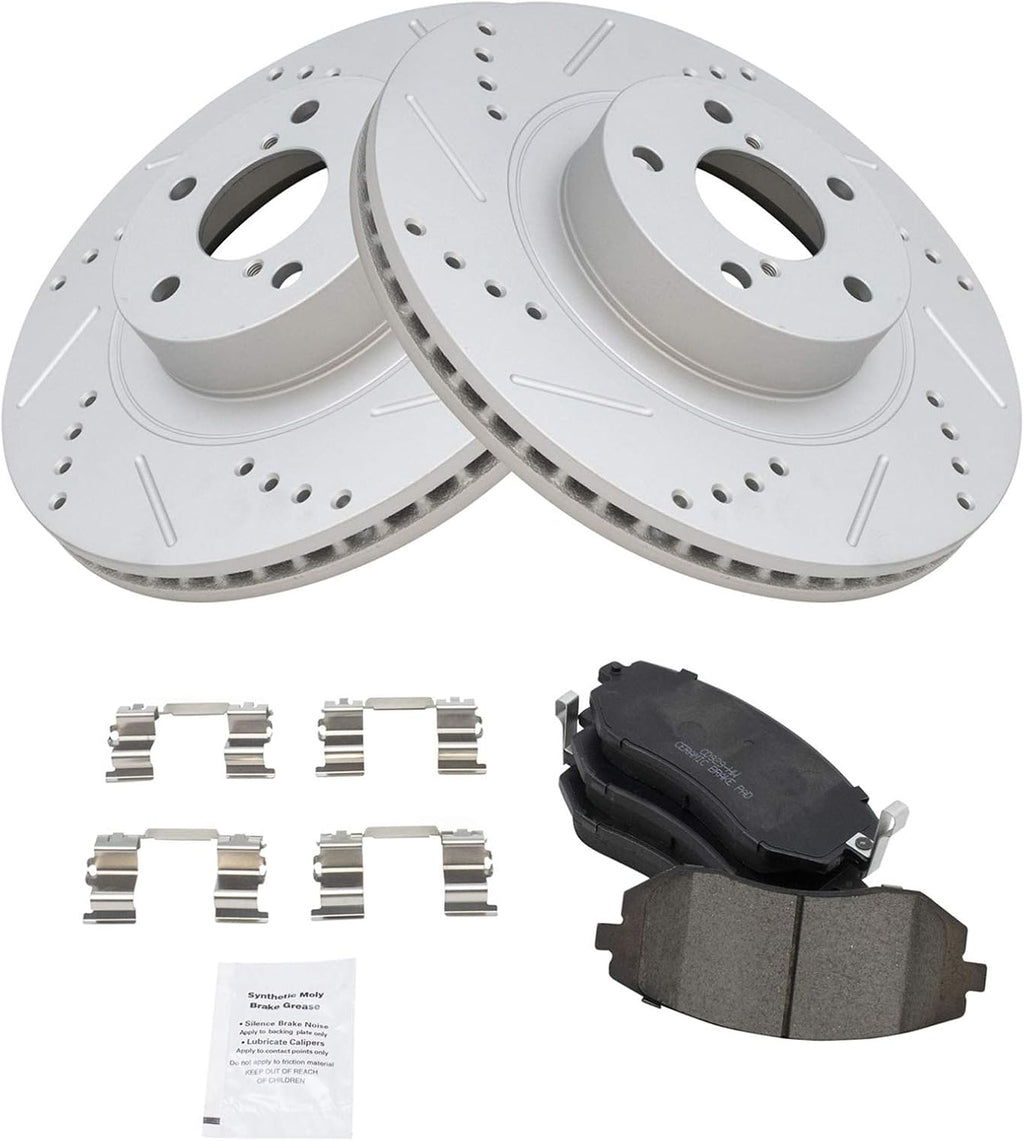 TRQ Performance Front Brake Pad and Rotor Set Ceramic Drilled Slotted Coated Vented Rotors Compatible with 2005-2006 Baja 2005-2012 Legacy Outback 2008-2010 Impreza 2009-2010 Forester