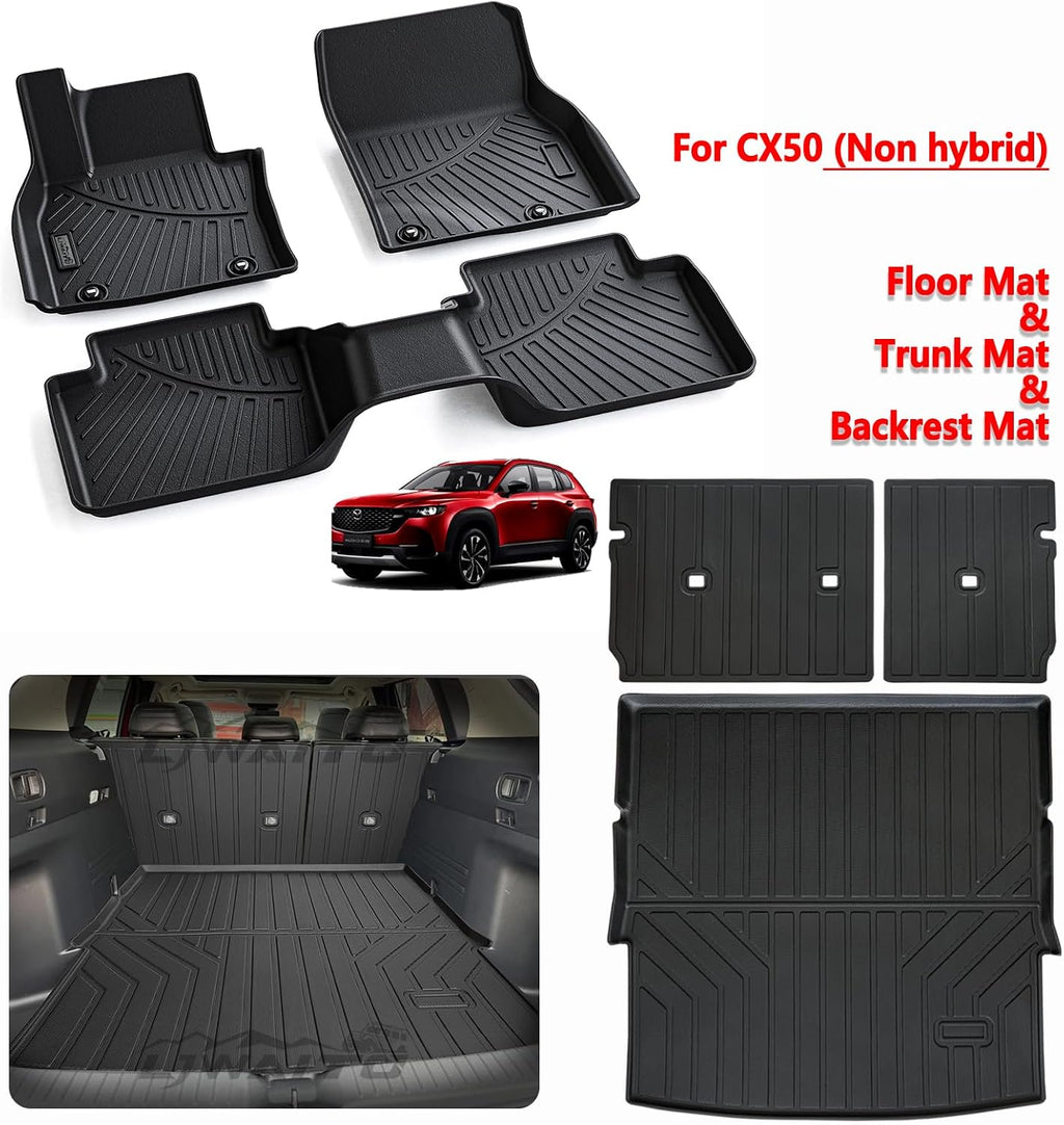 Floor Liners for Mazda CX50 2023 2024 2025 2026 (Non Hybrid) & Cargo Liners & Backrest Mat,TPE All Weather Protection Car Floor Mats with Trunk Mat Covering The Backrest for CX-50
