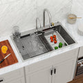 Logmey Waterfall Sink 33x19 Drop in Kitchen Sink with Pull-out Faucet,Multifunctional All in One Workstation Sinks,16 Gauge Stainless Steel,Double Step,5 Hole,Ideal for Luxury & Minimalist Style