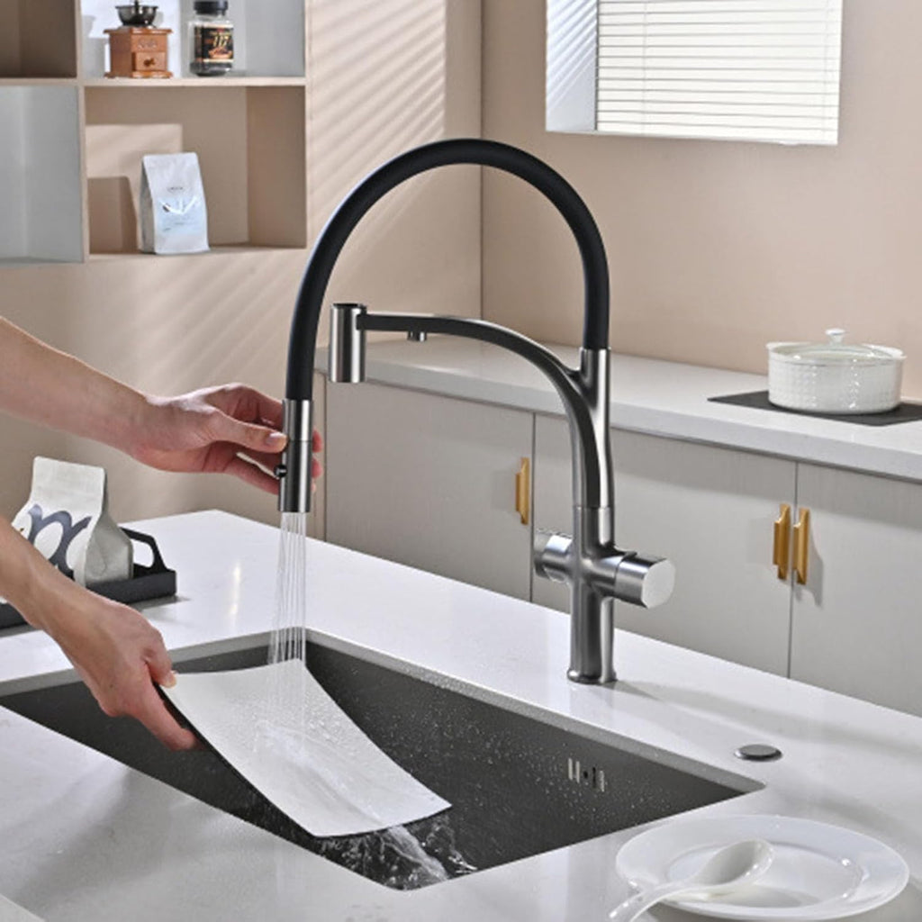 Flexible Kitchen Faucet with Filtered Water 2 Handle 3 in 1 Faucet for Kitchen Sink 360° Rotation,Black