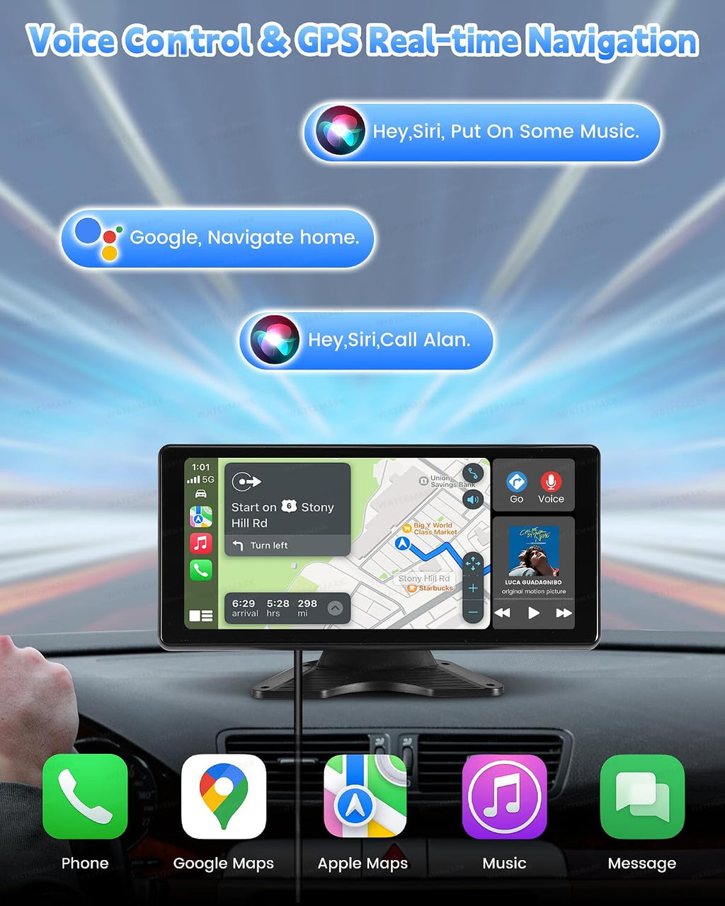 RV Camera System with CarPlay Android Auto 10.36 Inch Touch Monitor | 4 1080P wired IP69 backup cameras, BSD blind spot alert, 24H parking monitor, DVR recording, for semi truck trailer RV camper