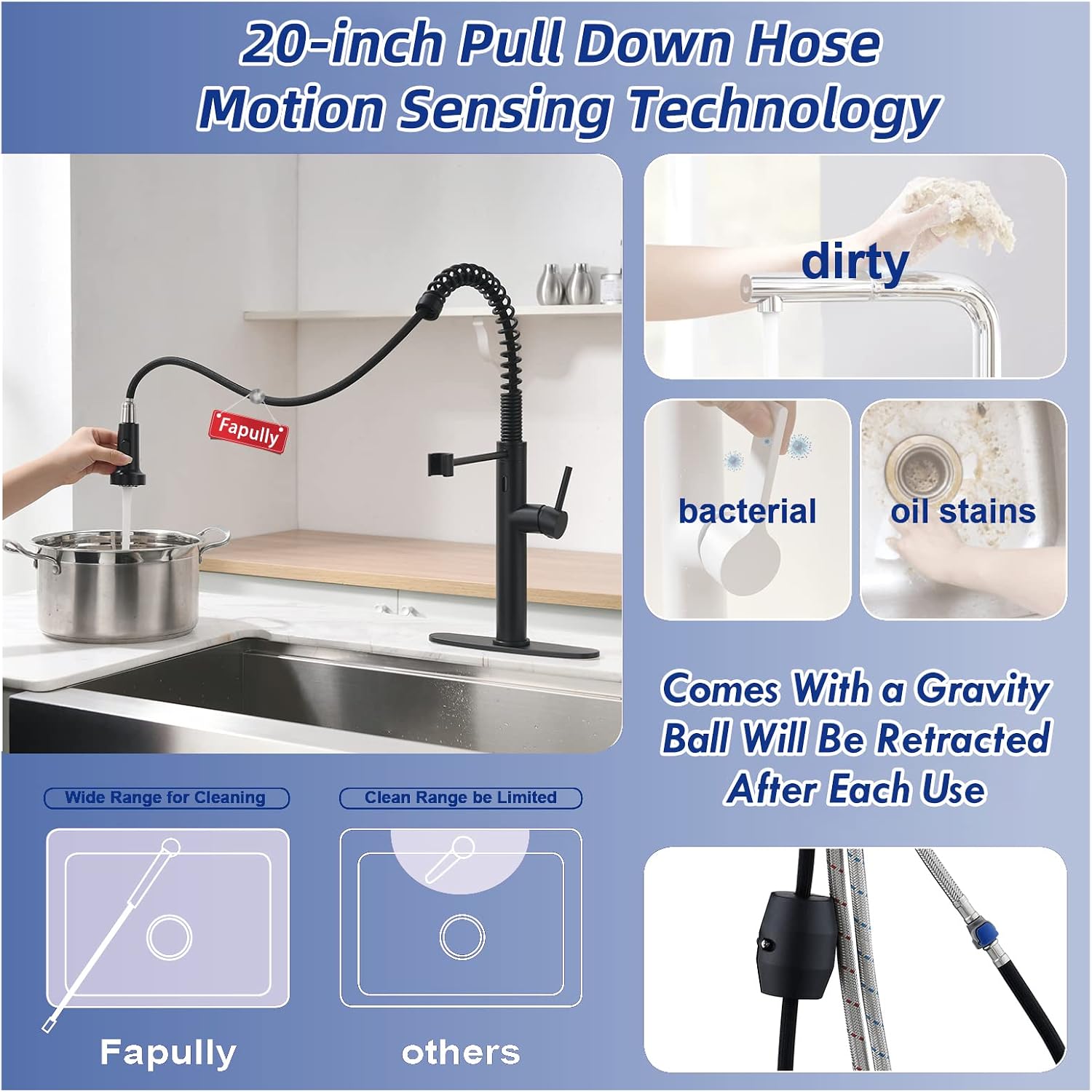 Fapully Black Kitchen Faucet with Pull Down Sprayer,Touchless Motion Sensor Single Handle Faucet for Kitchen Sink