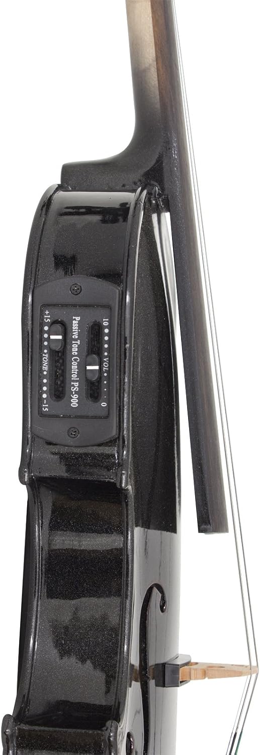Cecilio 4/4 Full Size Acoustic & Electric Violin for Beginners & Professionals, Hand-Carved Solid Spruce Top, Ebony Fine Tuners, Full Set with Case, Bow, Rosin & AUX Cable (Metallic Black)