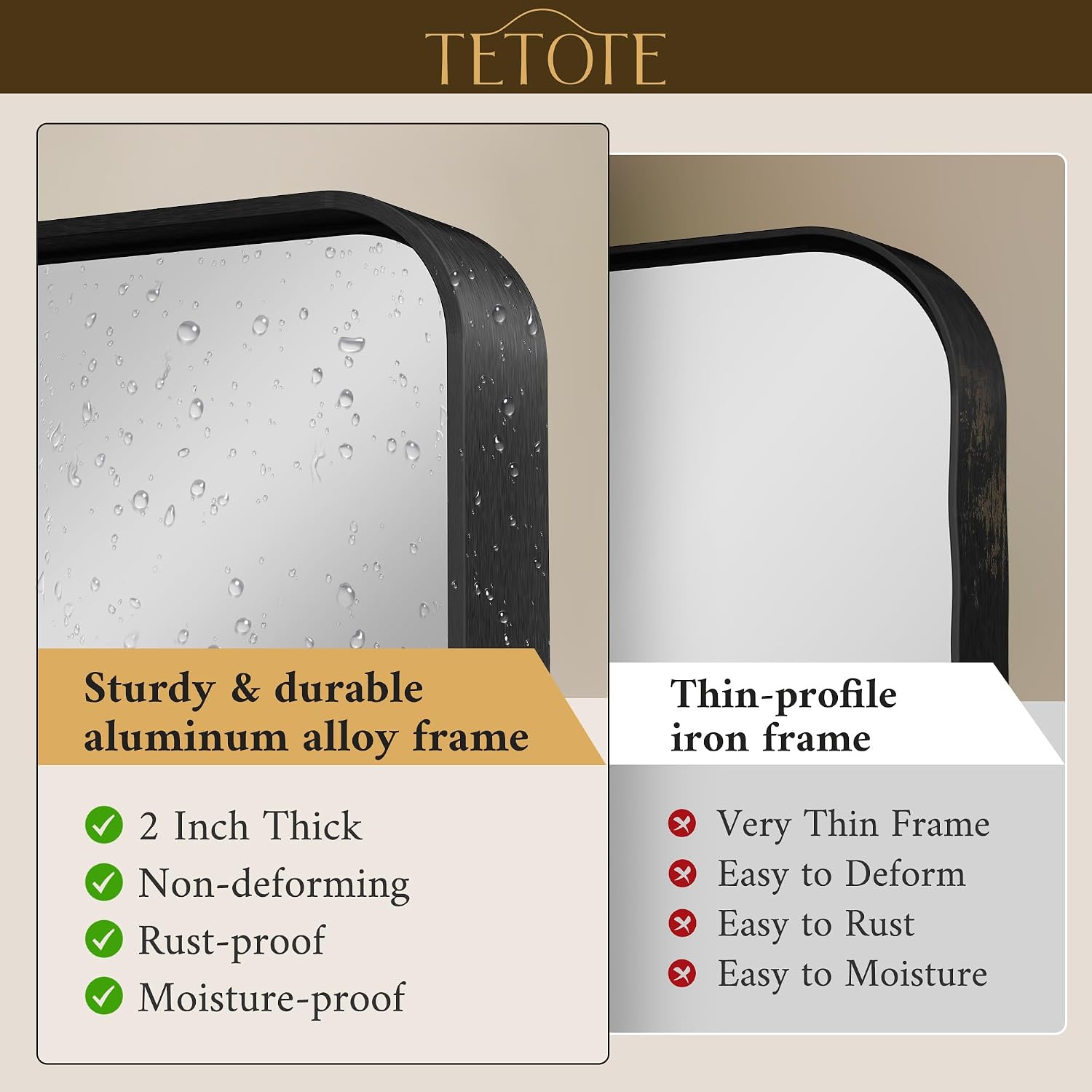 TETOTE 48 x 36 Inch Mirrors for Bathroom, Matte Black Framed Rectangular Large Modern Farmhouse Vanity Mirror for Wall Decor (Horizontal/Vertical)