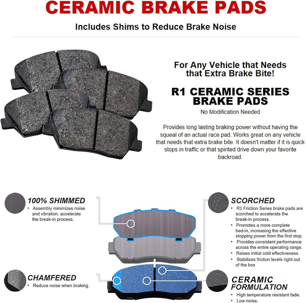 R1 Concepts Rear Brake Kit Fits 2010-2022 Lexus GX460; 2010-2022 Toyota 4Runner; 2010-2014 Toyota FJ Cruiser| Ceramic Brake Pads and Drilled Slotted Brake Rotors| 12.3' Rear