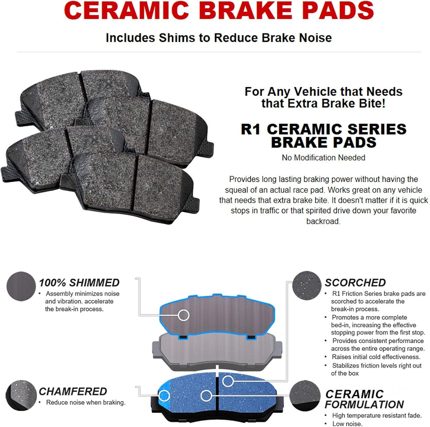 R1 Concepts Front and Rear Brake Kit Fits 2013-2016 Dodge Dart| Ceramic Brake Pads and Blank Brake Rotors| 12.0' Front & 10.4' Rear