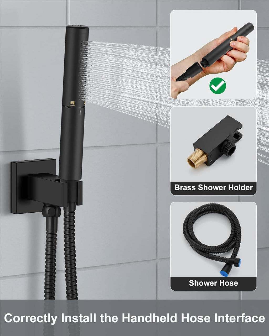 Aolemi Ceiling Mount Shower Faucet Set,Shower System Rain Showerhead and Handheld Spray Combo High-Pressure Showerheads Set with Valve and Trim Kit Rough-in Valve,16 Inch Matte Black