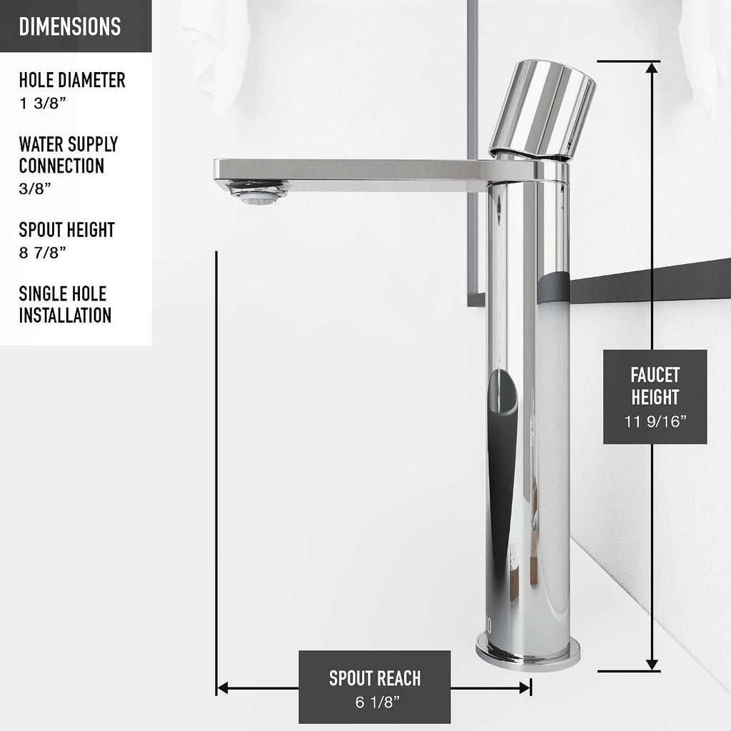 VIGO Gotham Single-Handle Single-Hole Mount Vessel Bathroom Sink Faucet, 12-Inch, Chrome, Modern Design, Solid Brass, 1.2 GPM WaterSense & Ceramic Disc Valve, Corrosion-Resistant