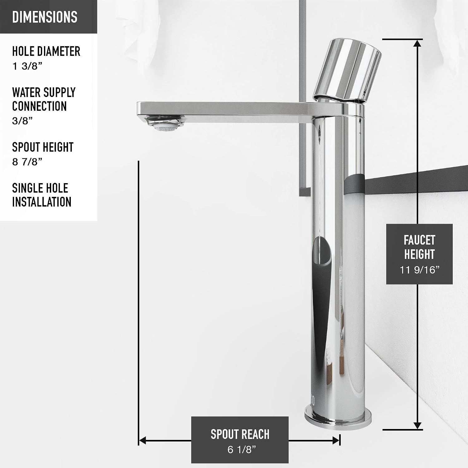 VIGO Gotham Single-Handle Single-Hole Mount Vessel Bathroom Sink Faucet, 12-Inch, Chrome, Modern Design, Solid Brass, 1.2 GPM WaterSense & Ceramic Disc Valve, Corrosion-Resistant
