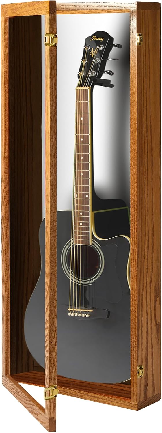 PENNZONI Acoustic Guitar Display Case - Acrylic Acoustic Guitar Case - Guitar Display Case Wall Mount, Guitar Wall Case Made from Hardwood Frame & Clear Acrylic | Natrual Oak