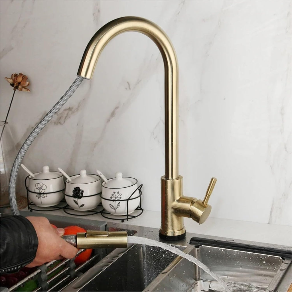 Pull Down Brushed Gold Touch Kitchen Faucet Smart Sensor Cold and Hot Mixer Water Tap