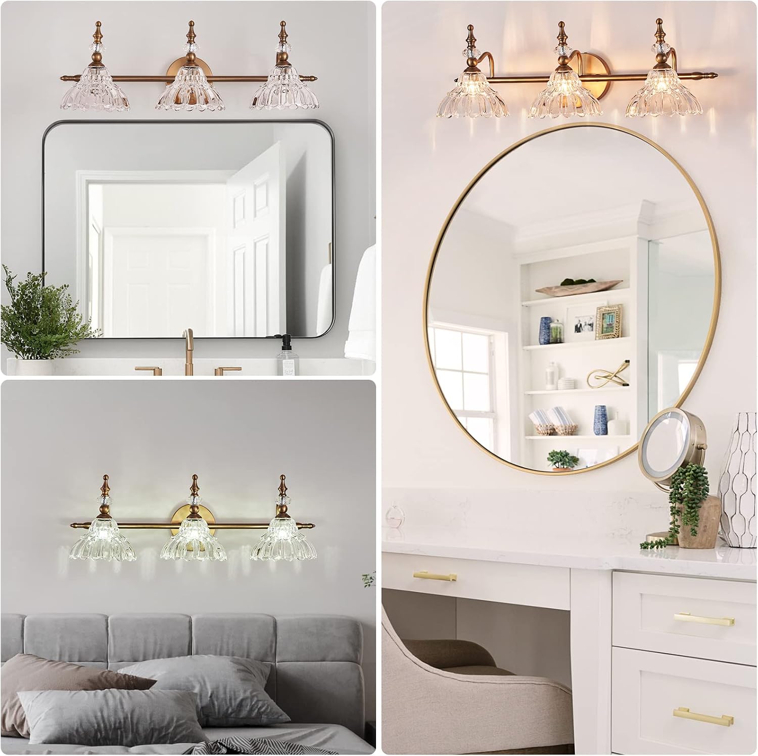 HDDFL Bathroom Vanity Lights Bathroom Lighting Fixtures Over Mirror Matte Brass 3 Lights Vanity Lighting Fixture Modern Wall Sconces for Bedroom Dressing Room Living Room