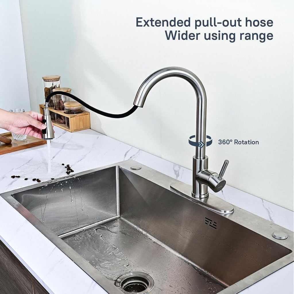 Arofa Touchless Bathroom Faucets, Kitchen Faucet with Pull Down Sprayer, Single Handle Smart Motion Sensor Kitchen Sink Faucet, Stainless Steel Faucet for Kitchen Sink, Brushed Nickel