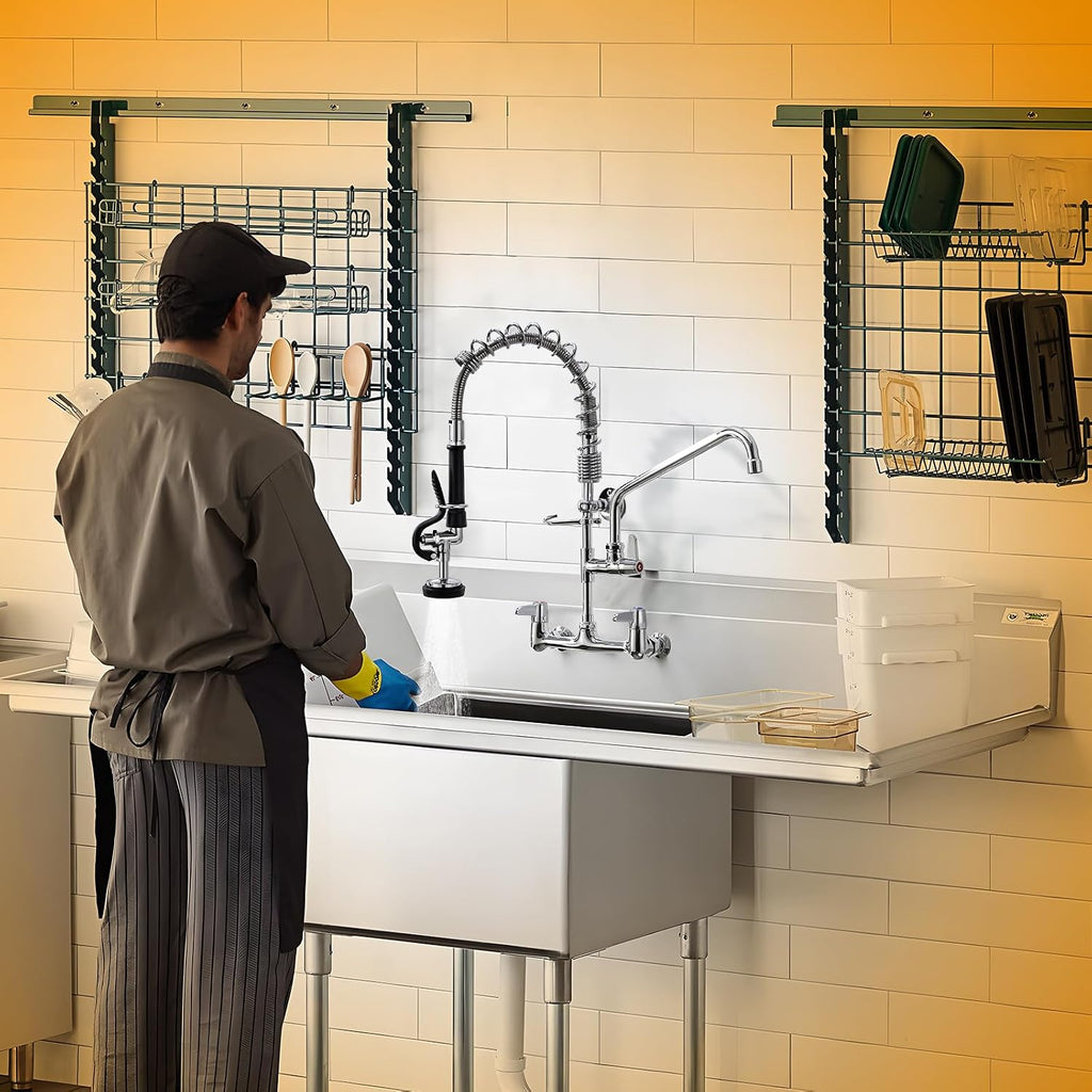 GIMILI Commercial Sink Faucet with Sprayer, 21' Height 8 Inch Center Pull Down Wall Mount Faucet for Restaurant, Kitchen, Industrial, Farmhouses Sink