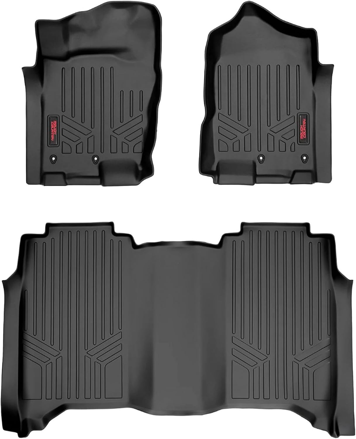 Rough Country Floor Armor Front & Rear Floor Mats for Nissan Titan (2017–2024) & Titan XD (2016–2024) Crew Cab w/Front Bench Seats - All-Weather Protection, Spill Saver Lip
