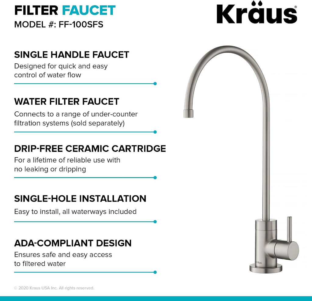 KRAUS Purita 2-Stage Under-Sink Water Filter System with Single Handle Drinking Water Filter Faucet, Spot-Free Stainless Steel