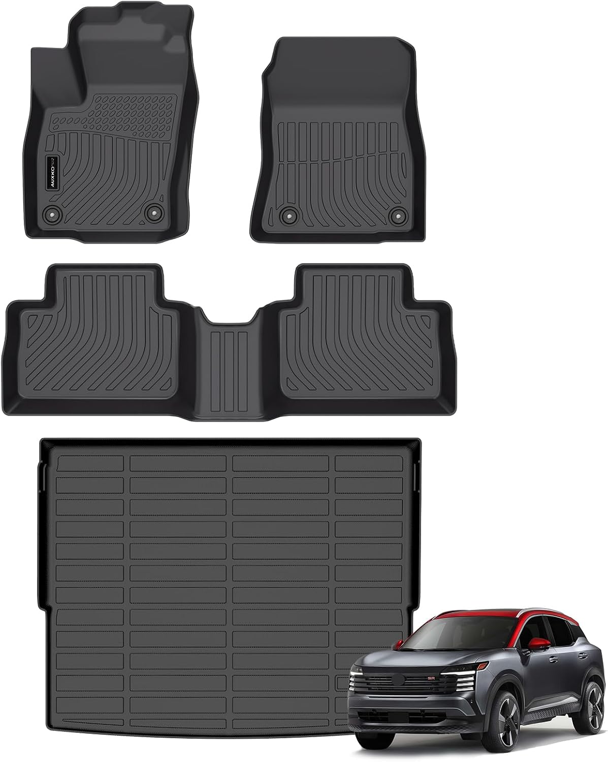 Auxko All Weather Floor Mats Cargo Mat Fit for 2026 2025 Nissan Kicks TPE Liners Accessories All Season Guard Odorless Anti-Slip Floor Mats Cargo Mat for Nissan Kicks Black