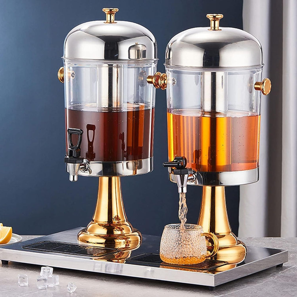 Commercial Cold Drink Machine, Stainless Steel Juice Dispensers, Glass Beverage Dispensers Machine with Faucet, for Hot Or Cold Drinks (Gold DoubleHead)