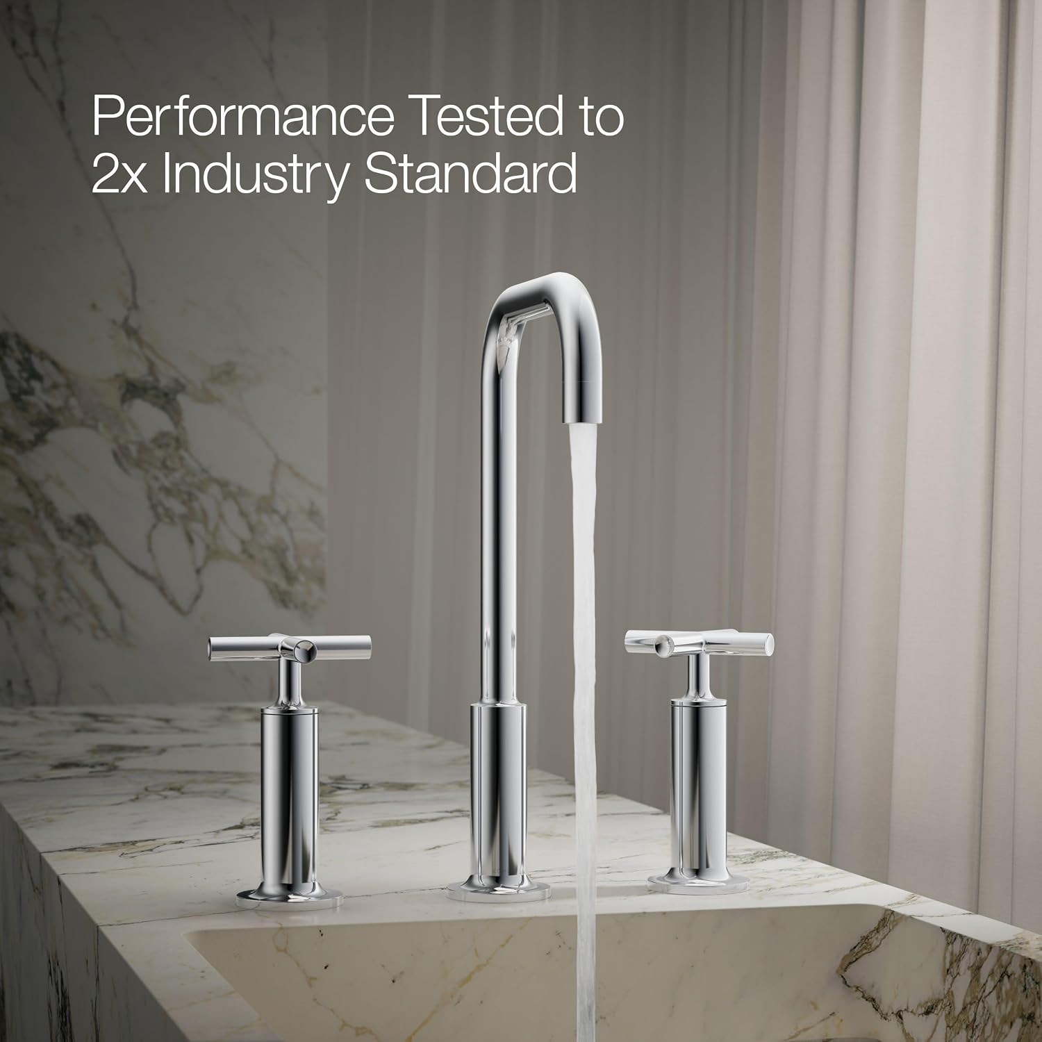 KOHLER K-14408-3-CP Purist® Widespread Bathroom Sink Faucet, 3-Hole, Widespread High Cross Handles and High Gooseneck Spout, 1.2 GPM, Polished Chrome