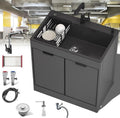 31.4' Black Laundry Utility Cabinet with Stainless Steel Sink and Cold and Hot Water Faucet, Laundry Room Sink Suitable for Kitchens, Toilets and Bathrooms, Standalone Kitchen Sink Kit, Laundry Sink