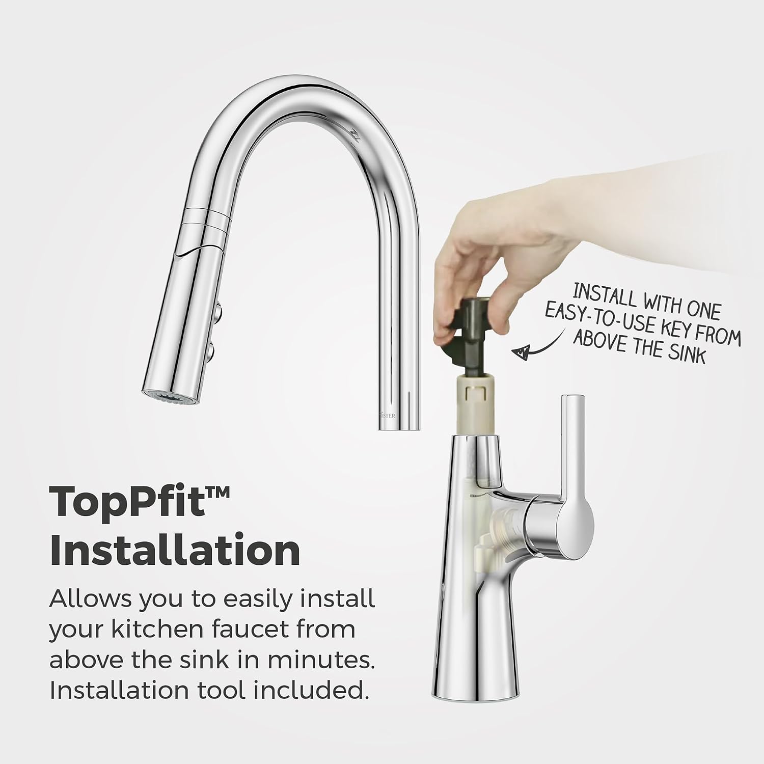 Pfister Tasso Kitchen Faucet with Pull Down Sprayer and Soap Dispenser, Single Handle, High Arc, NSF Certified, Polished Chrome Finish, F5297TSOC