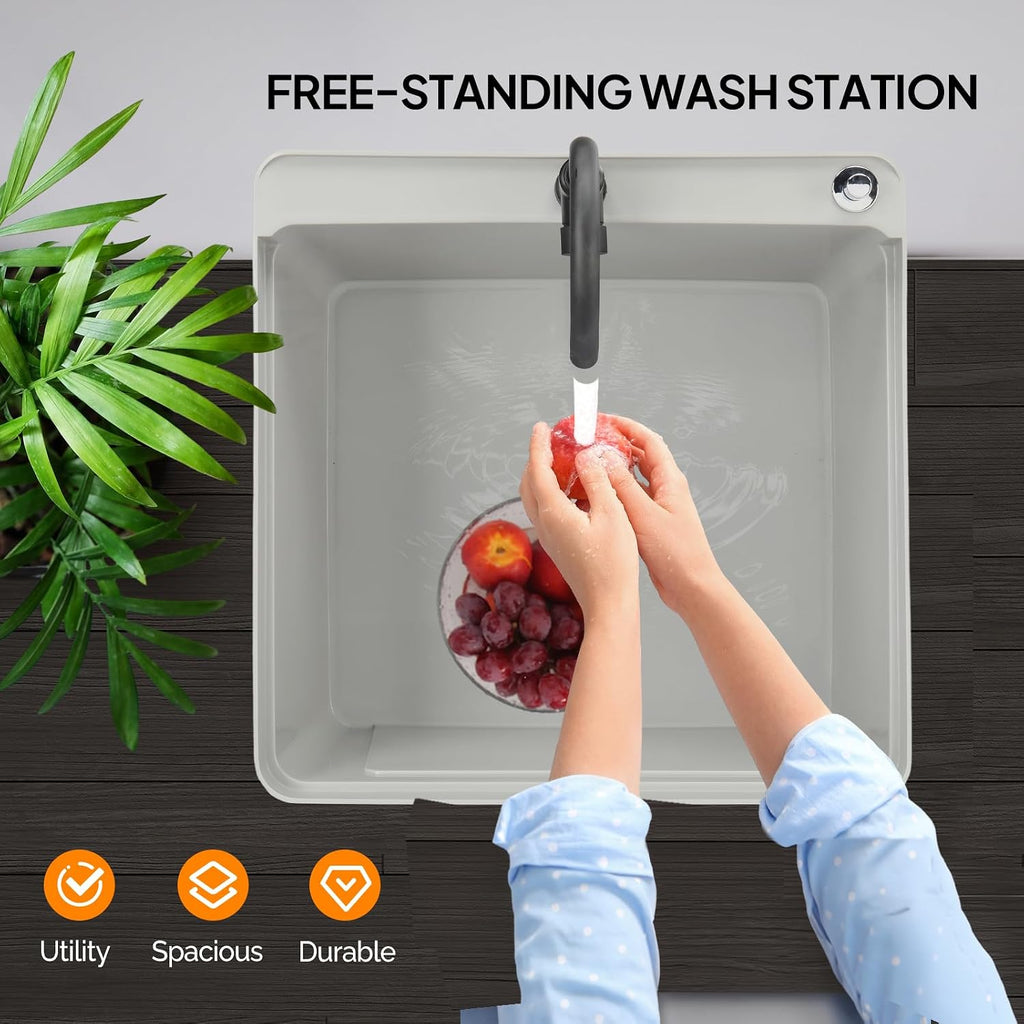 VINGLI Utility Sink Laundry Tub for Washing Room, Freestanding Utility Sink with Stainless Steel Faucet (23.6'W×23.6'D×36.2'H, Grey)