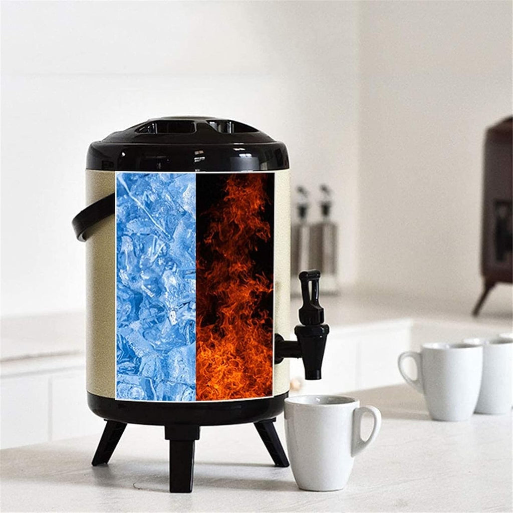 Milk Tea Bucket Insulated Barrel, 8L/10L/12L, Stainless Steel Hot & Cold Drinks Dispenser, Hot Water Kettle Dispenser with Faucet and Foldable Tripod, for Coffee, Tea, Water, Milk, etc (Yellow 10L)
