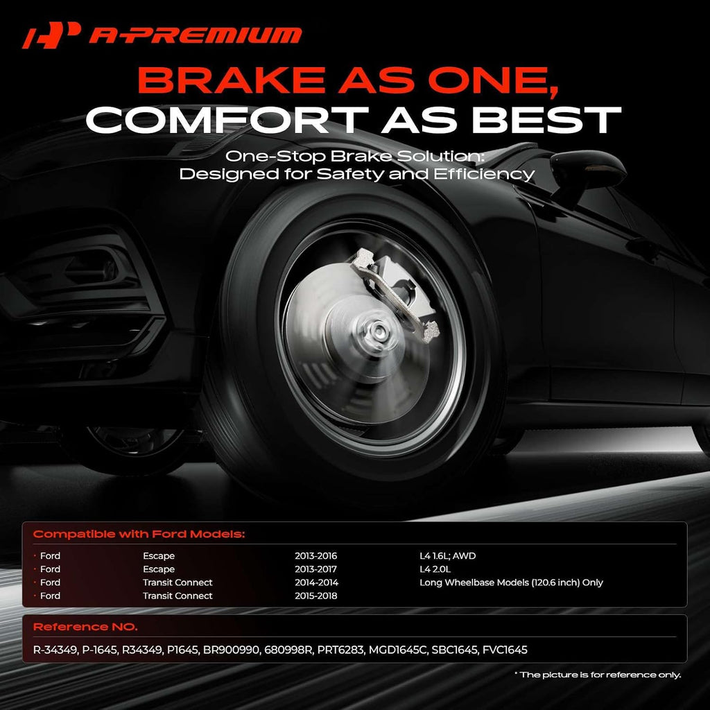 A-Premium 12.60 inch (320mm) Front Vented Disc Brake Rotors + Ceramic Pads Kit Compatible with Select Ford Model - Escape 2013-2017, Transit Connect 2014-2018, 1.6L 2.0L 2.5L, 6-PC Set