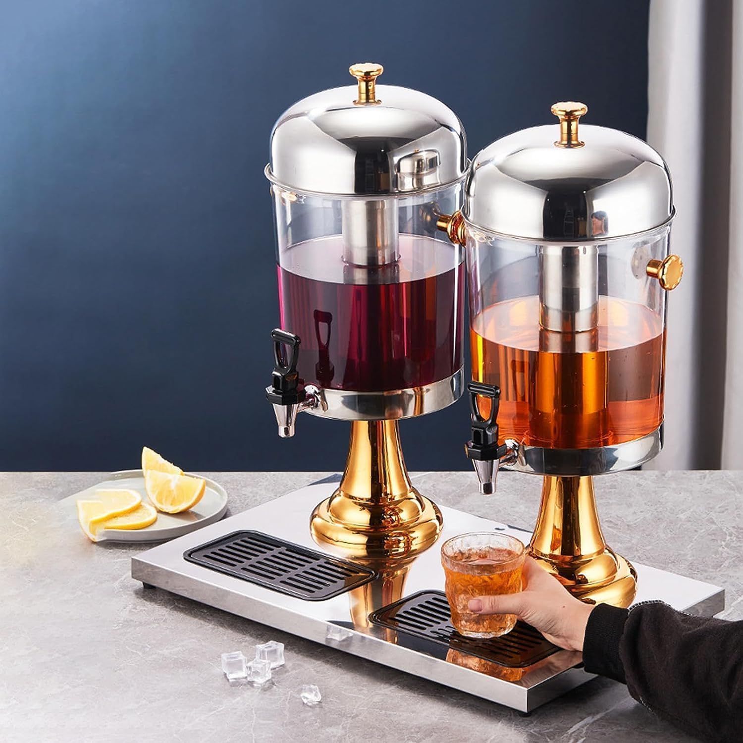 Drink dispensers for Parties, Commercial Beverage Machine, Buffet Stainless Steel Juice Bucket, Hot and Cold Drink Machine with Faucet, for Restaurant Hotel Bar (Gold 16L)