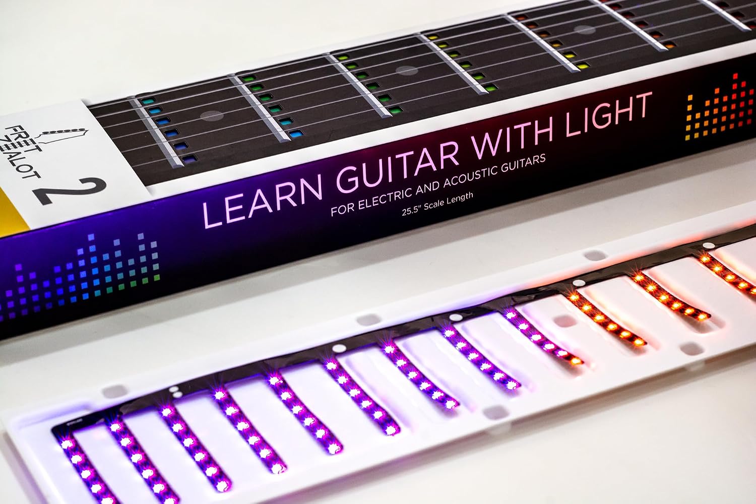 Fret Zealot 2 | LED Fretboard System for Learning Guitar | Songs, Courses, Chords, Scales | Android, iOS, Web (25.5' Scale Length)