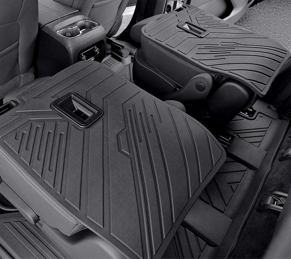 Floor Mats Set for 2024-2026 Chevy Traverse & GMC Acadia & 2025-2026 Buick Enclave, with 2nd Row Kick Mats, Only for 7 Seats Captain Chairs, All Weather TPE Cargo Liner Door Sill Accessories