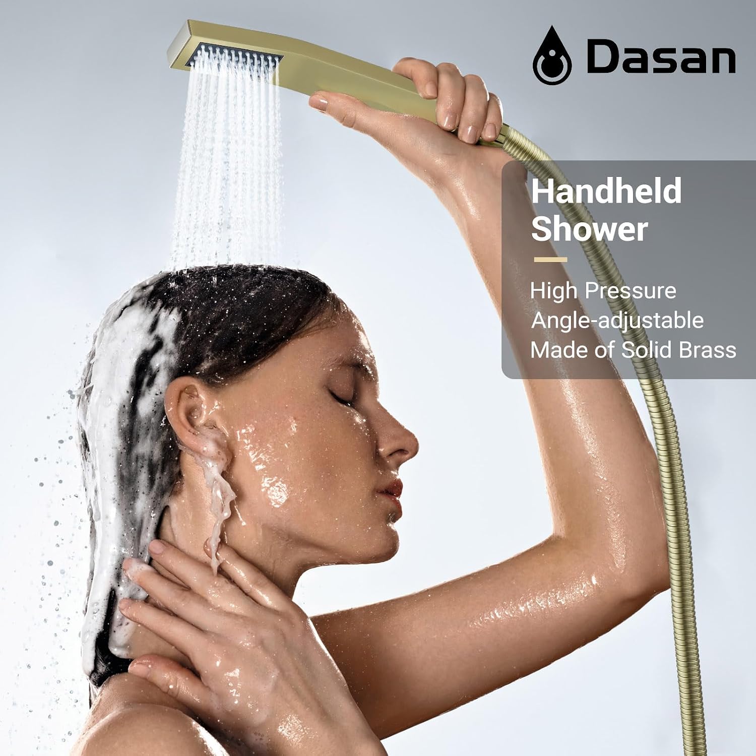 DASAN Full Body Shower System with 6 PCS Body Spray Jets & 12'' Rain Shower Head & Handheld, Ceiling Mount Rain Shower System Brushed Gold Shower Faucets Sets Complete with Valve, SA-SS03ABG-S12C