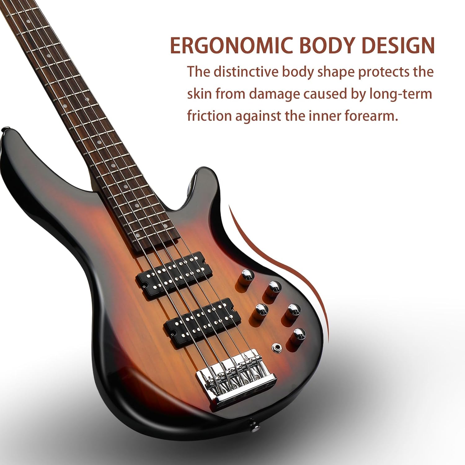 Ktaxon 5 String Electric Bass Guitar, Full Size Standard Right Handed Rosewood Fretboard Bass Kit with Gig Bag Strap Cable Wrench Tool (Upgraded Sunset)