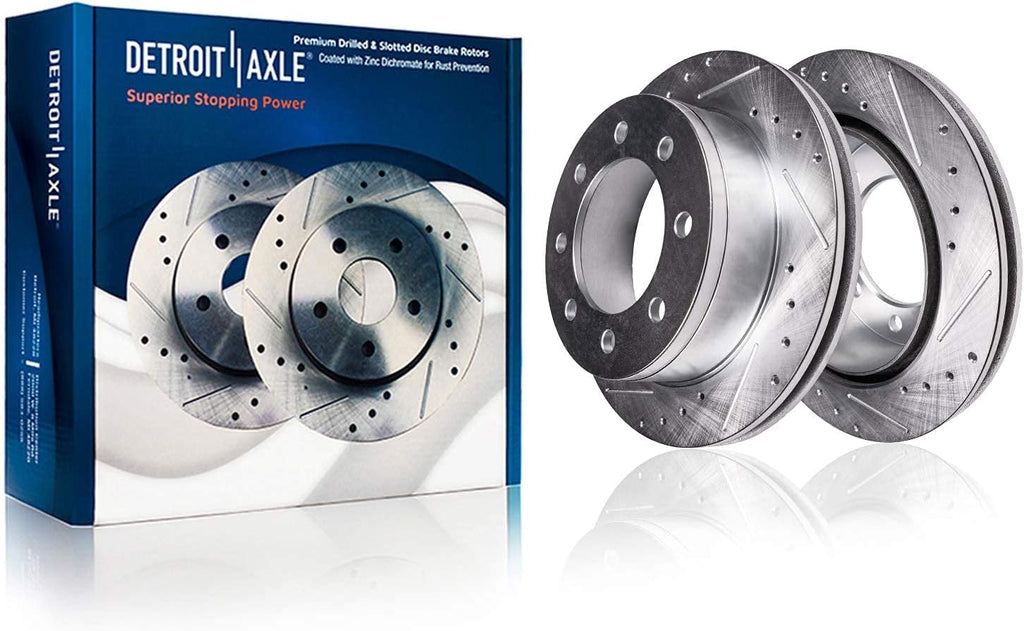 Detroit Axle - Brake Kit for 2012-2022 Ford F-250 Super Duty 2013-2022 F-350 Super Duty, Drilled and Slotted Disc Brake Rotors Ceramic Brakes Pads w/Hardware Replacement: 14.29 inch Front and Rear
