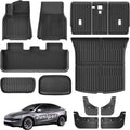 Weize Floor Mats for Tesla Model Y Juniper 2025-2026 All Weather 9Pcs Cargo Liners & 4Pcs Mud Flaps No-Drill Splash Guards Interior Accessories(Not for Standard)