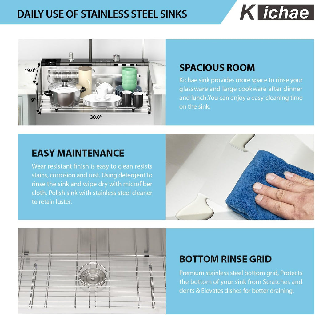 Kichae 30 Kitchen Sink Drop In - 30 x 19 Drop Sink Stainless Steel 16 Gauge Ledge Workstation Single Bowl Topmount Over Mount Kitchen Sink Handmade Basin