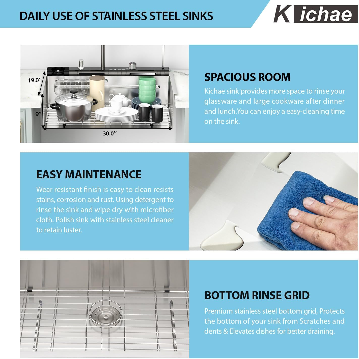 Kichae 30 Kitchen Sink Drop In - 30 x 19 Drop Sink Stainless Steel 16 Gauge Ledge Workstation Single Bowl Topmount Over Mount Kitchen Sink Handmade Basin
