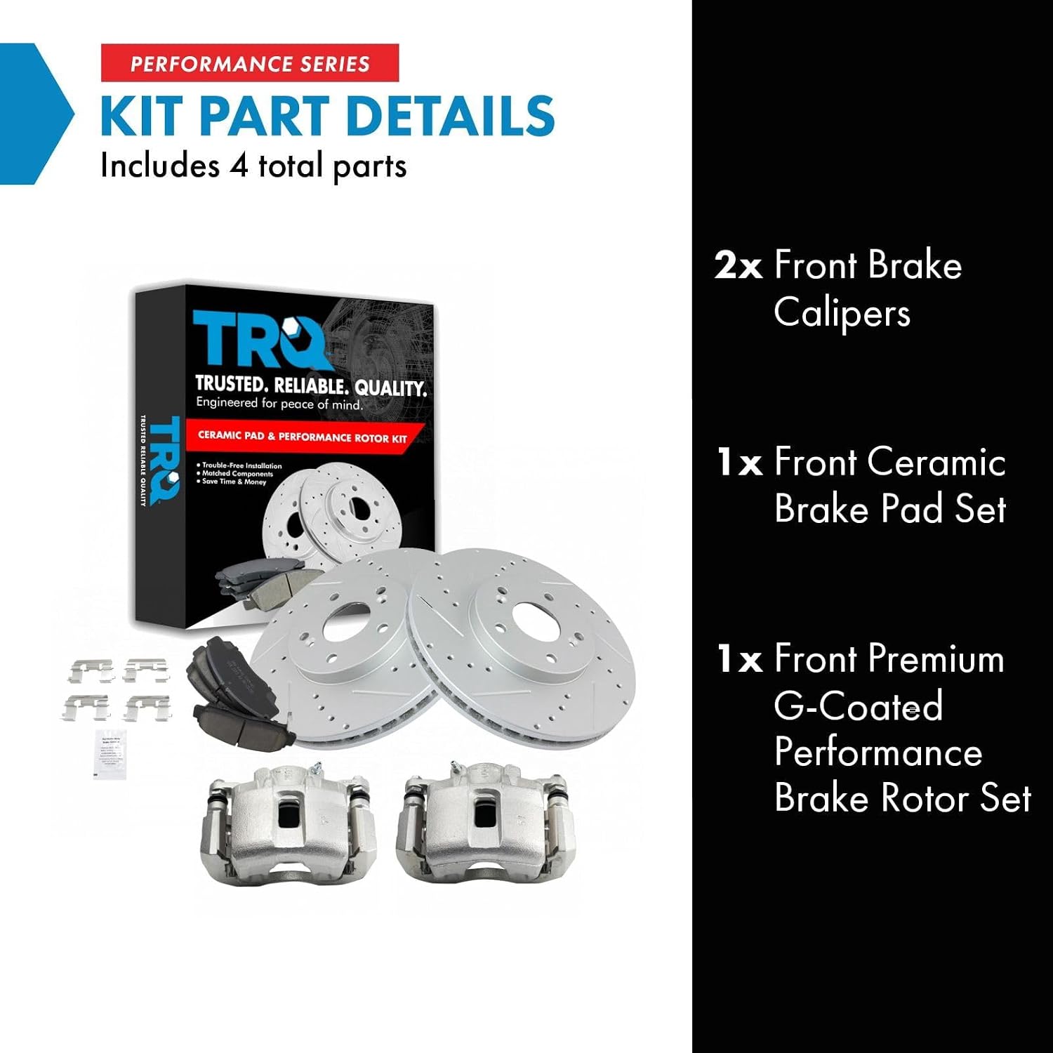 TRQ Performance Front Brake Pad and Rotor Set Ceramic Coated Drilled Slotted Rotors Calipers Compatible with 2001-2003 Acura CL 1999-2008 TL 2003-2009 Honda Accord