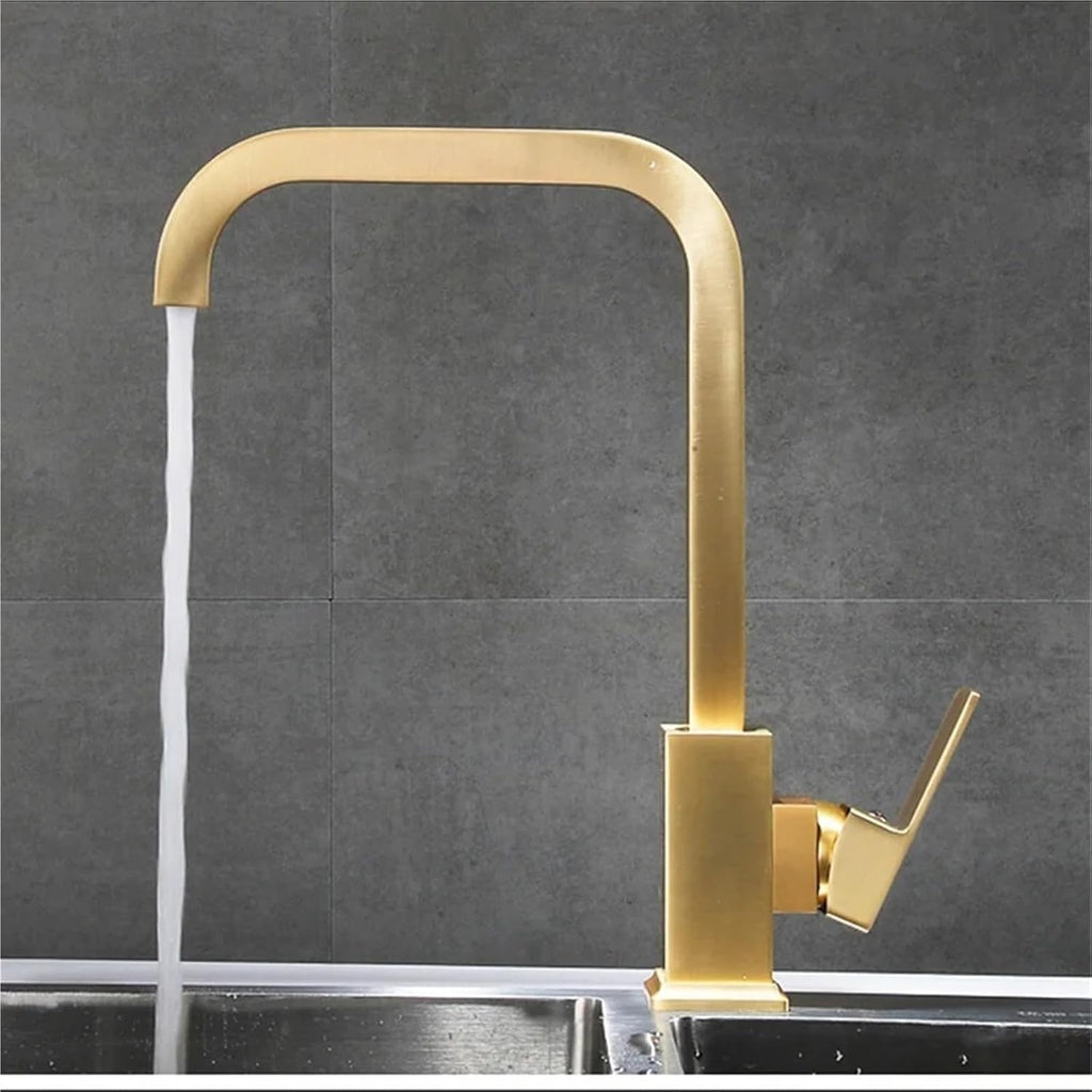 Kitchen Faucet Brass Sink Rotating Hot & Cold Grey Bathroom Faucet Sink Mixer Tap(Brushed Gold)