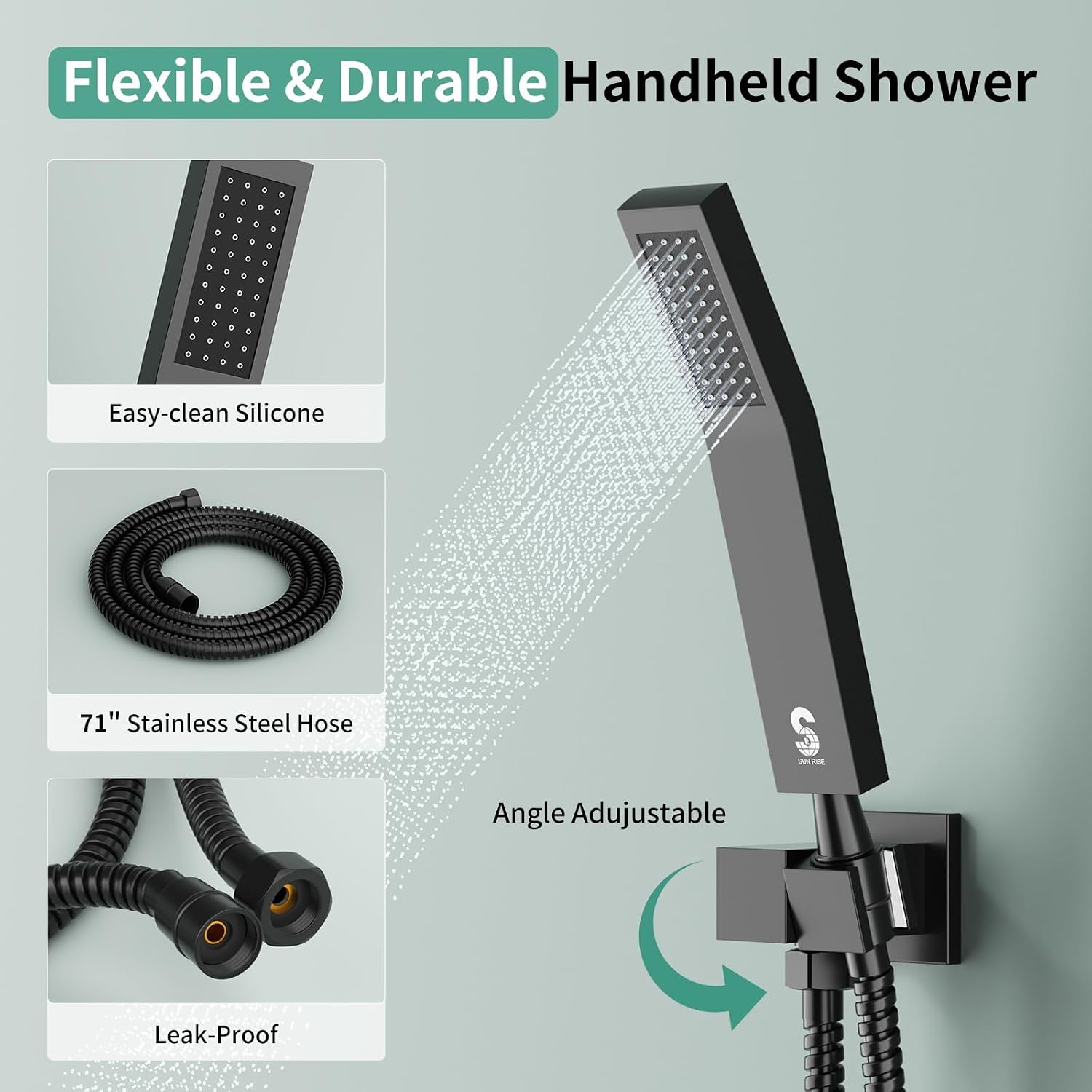 Shower Faucet Set Shower System - SR SUN RISE Matte Black Shower Trim Kit with Dual Shower Head, 10'' Ceiling Rainfall 6'' Wall Mount with Handheld Shower for Couples, Complete 6 Diverter Valve