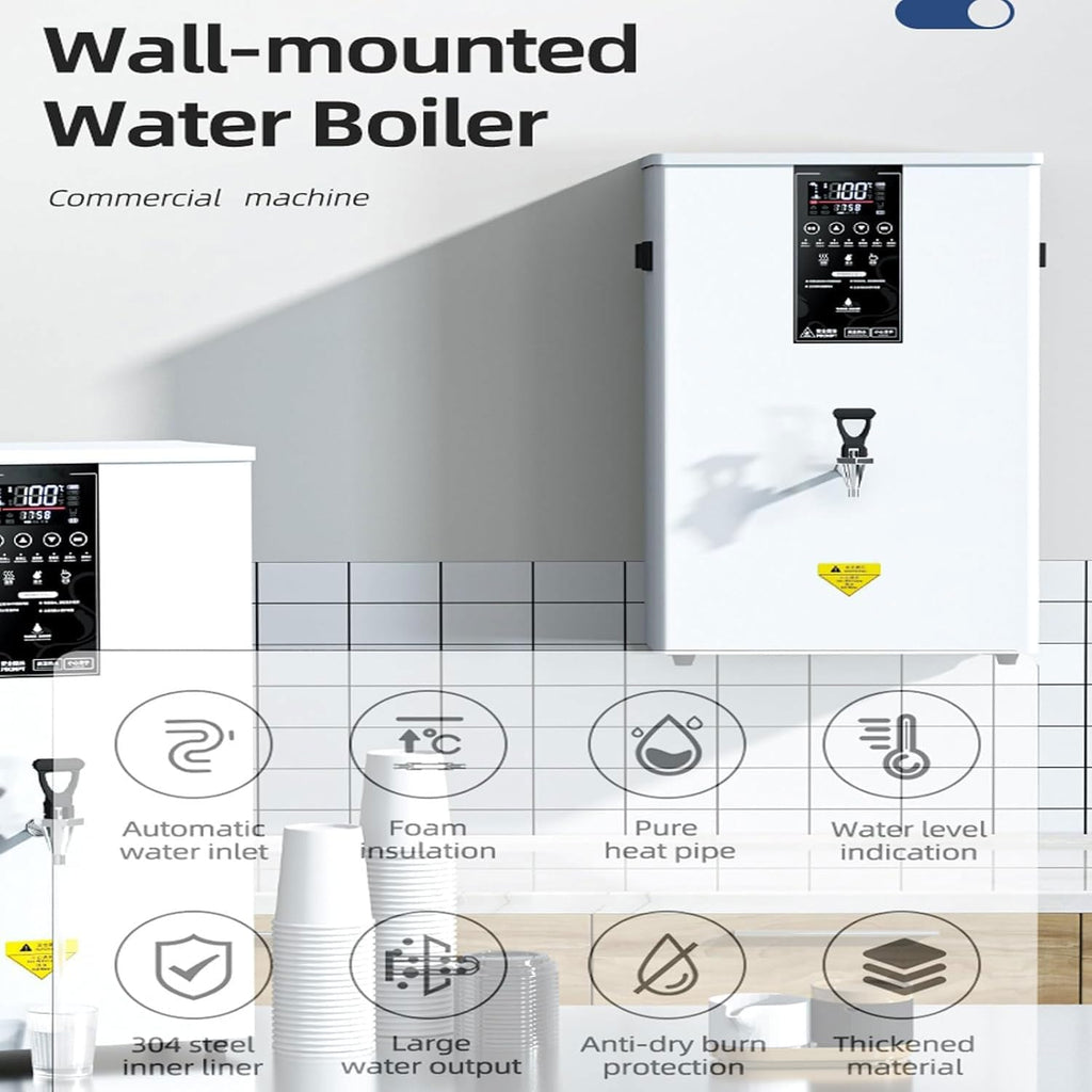Commercial Hot Water Dispenser, 80L/H Wall-Mounted Automatic Hot Water Pot with LCD Display, 3000W Stainless Steel Multifunctional Drinking Water Equipment for Restaurants, Coffee Shops, Bars