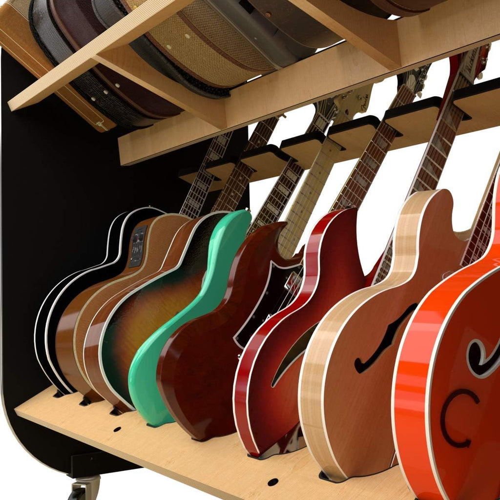 A&S Crafted Products Double-Stack Combo Guitar & Case Rack - The Session-Pro | Mobile 2-Tier Stand | Made in U.S.A.