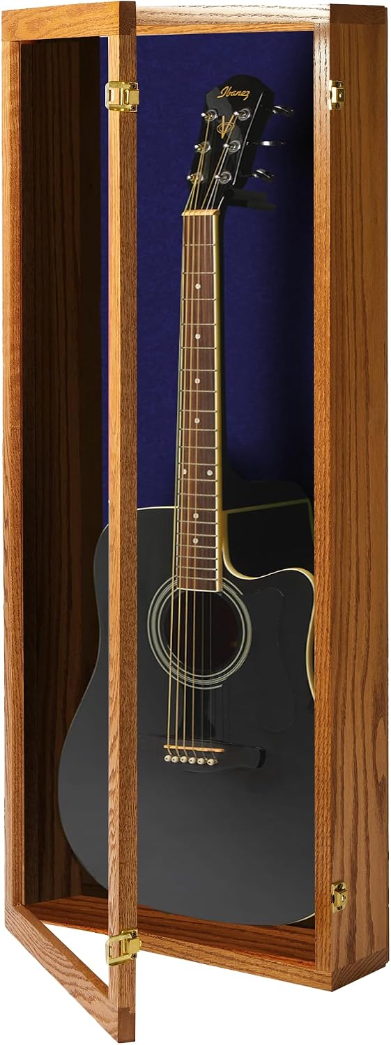 PENNZONI Acoustic Guitar Display Case - Acrylic Acoustic Guitar Case - Guitar Display Case Wall Mount, Guitar Wall Case Made from Hardwood Frame & Clear Acrylic | Natrual Oak