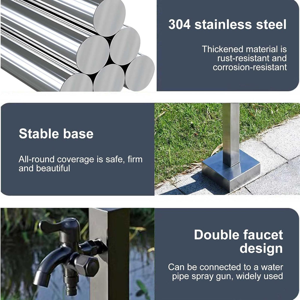 Outdoor Vertical Square Garden Water Column 304 Stainless Steel with Double Faucet, Antifreeze Water Dispenser Hydrant,Black-72cm/28in