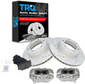TRQ Performance Front Brake Pad and Rotor Set Ceramic Vented Slotted Drilled Coated Rotors Calipers Compatible with 1996-2000 Toyota 4Runner